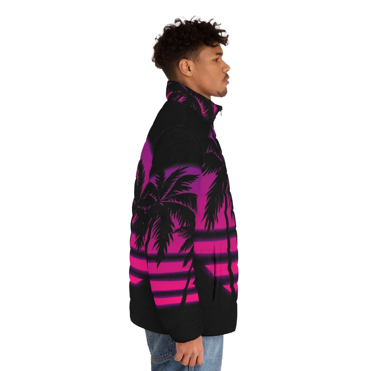 Miami Wave Puffer Jacket - Synthwave Aesthetic Outerwear - men side right