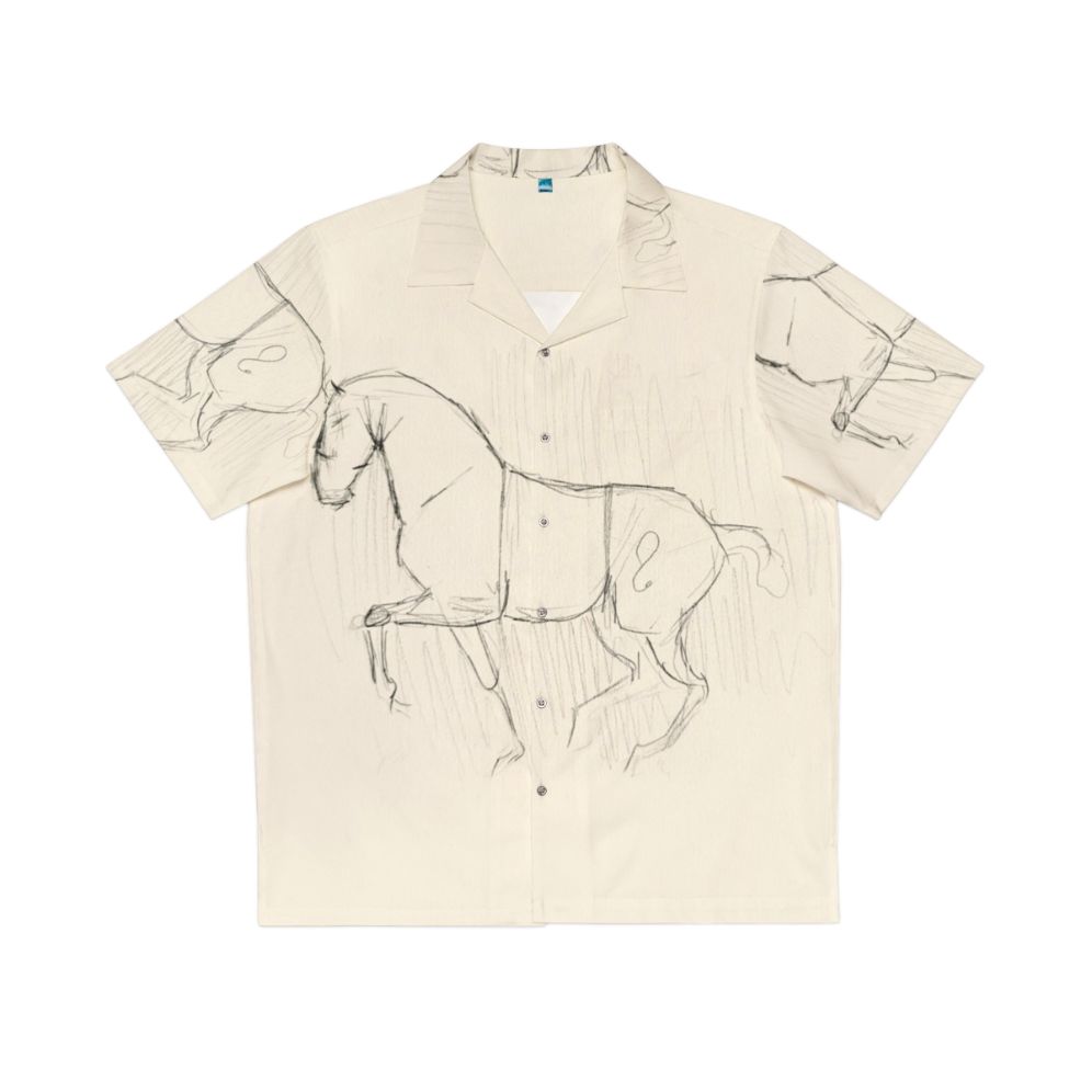 Dressage Horse Sketch Hawaiian Shirt featuring an artistic sketch of a horse