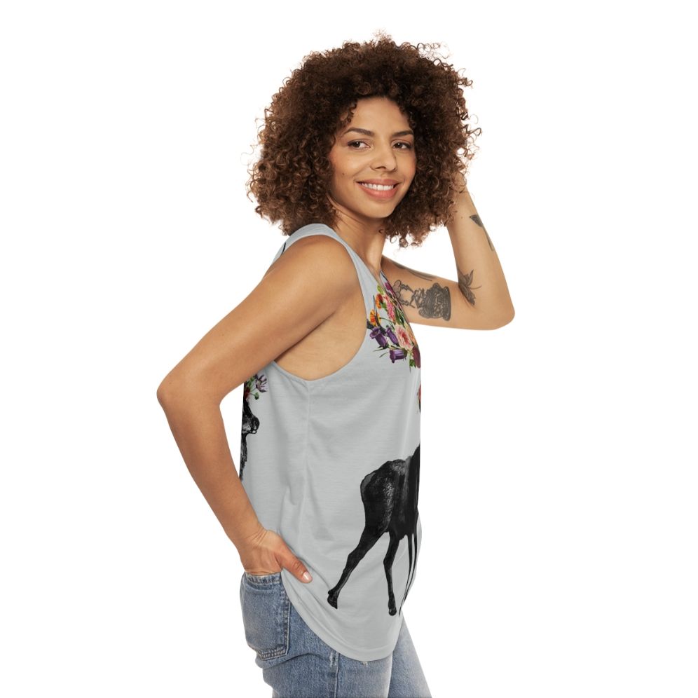 Floral spring deer design unisex tank top - women side