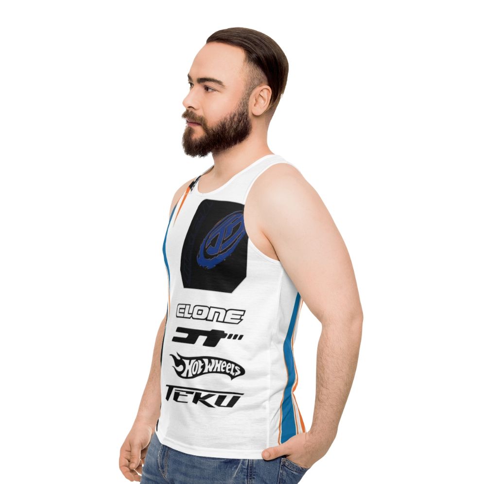 Power Rage Unisex Tank Top with Acceleracers and Hot Wheels Graphics - men side