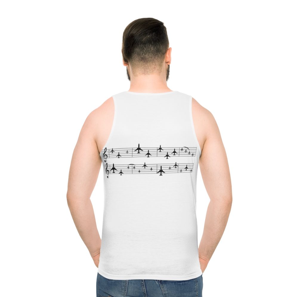 Unisex music staff with airplanes tank top - men back