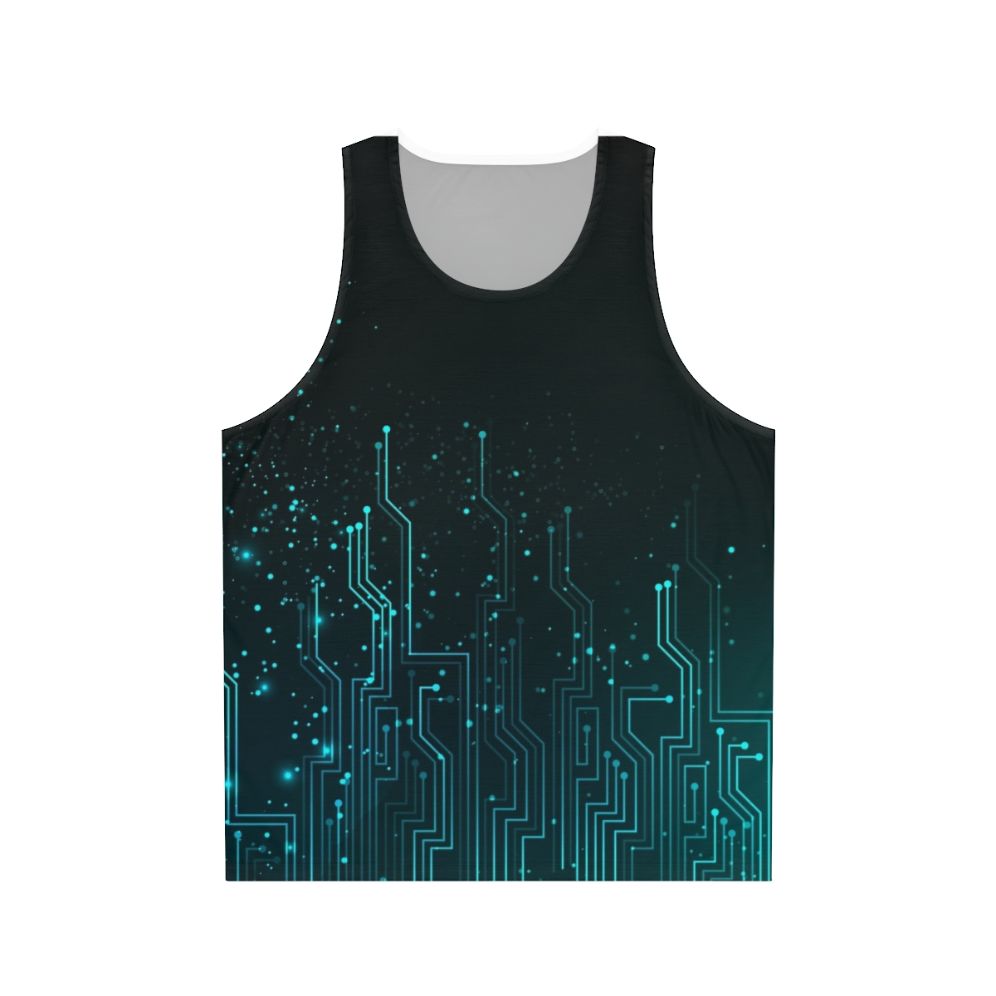 Unisex tank top with a vibrant circuit board pattern design