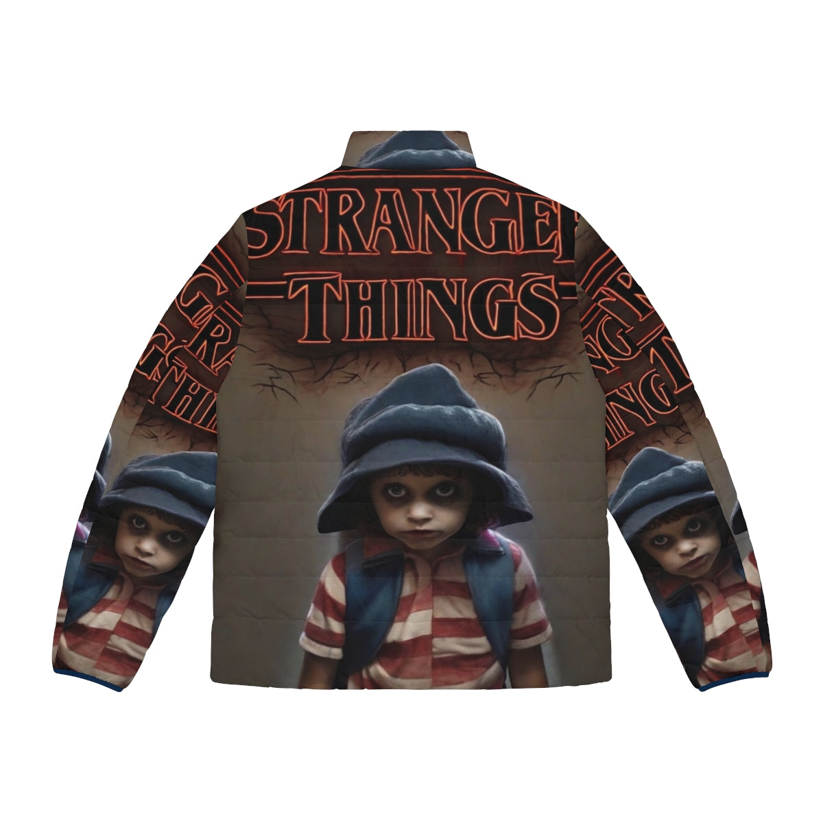 "Stranger Things Eleven Puffer Jacket featuring sci-fi inspired design" - Back