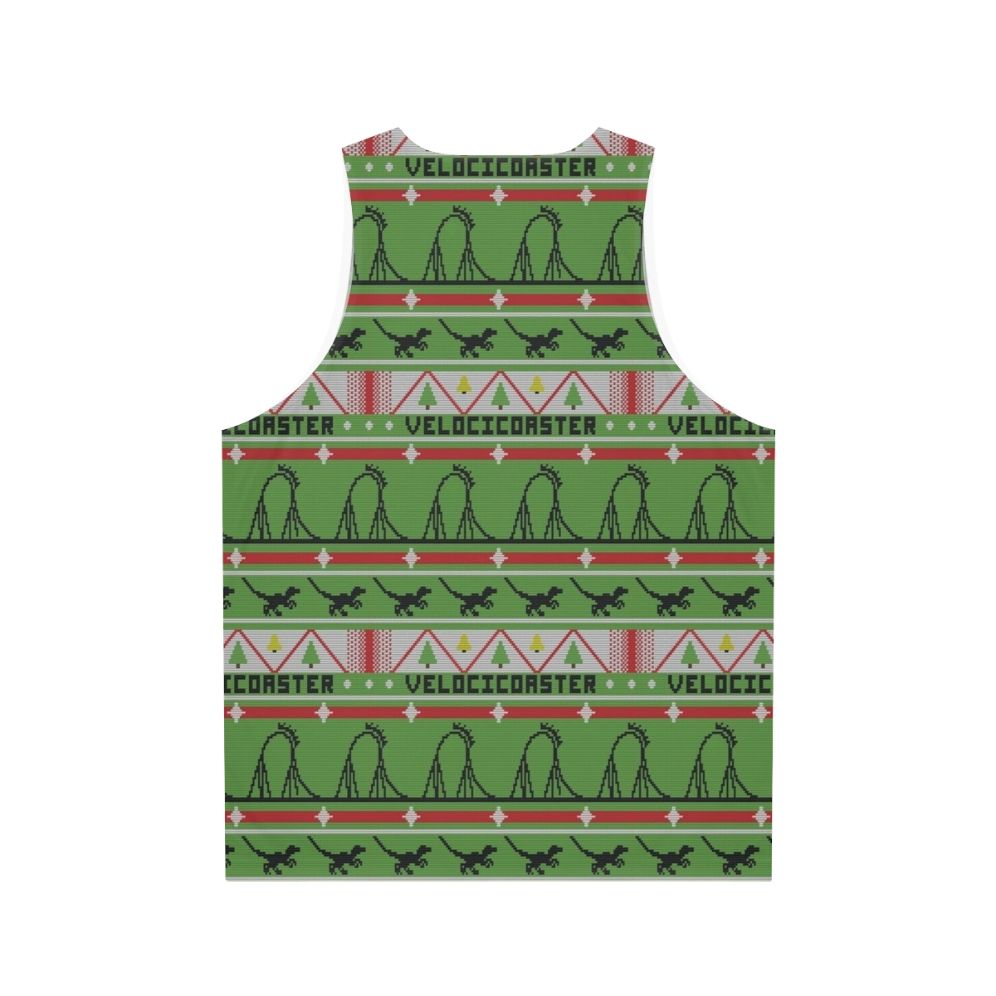 Velocicoaster Unisex Tank Top with Ugly Christmas Sweater Dinosaur Design - Back