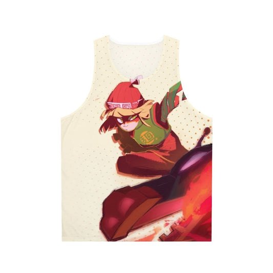 Unisex video game-inspired dragon and ramen tank top