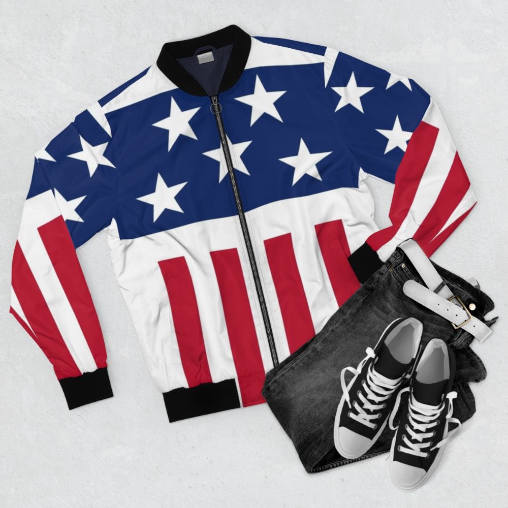 Stars and Stripes Firestarter Bomber Jacket featuring The Prodigy design - Flat lay