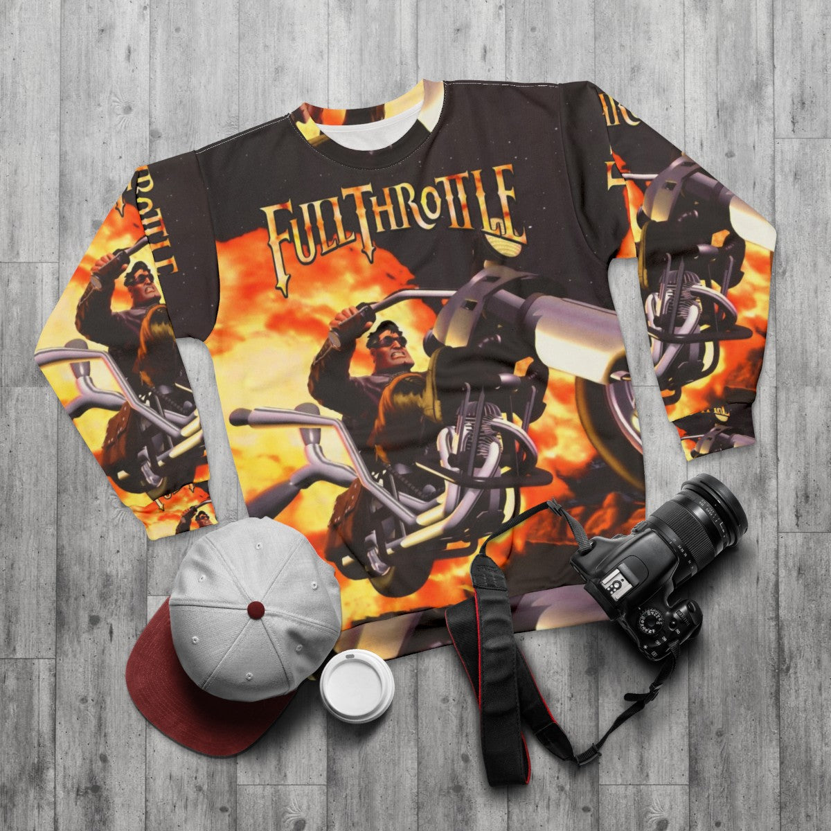 Retro gaming inspired full throttle graphic sweatshirt - flat lay