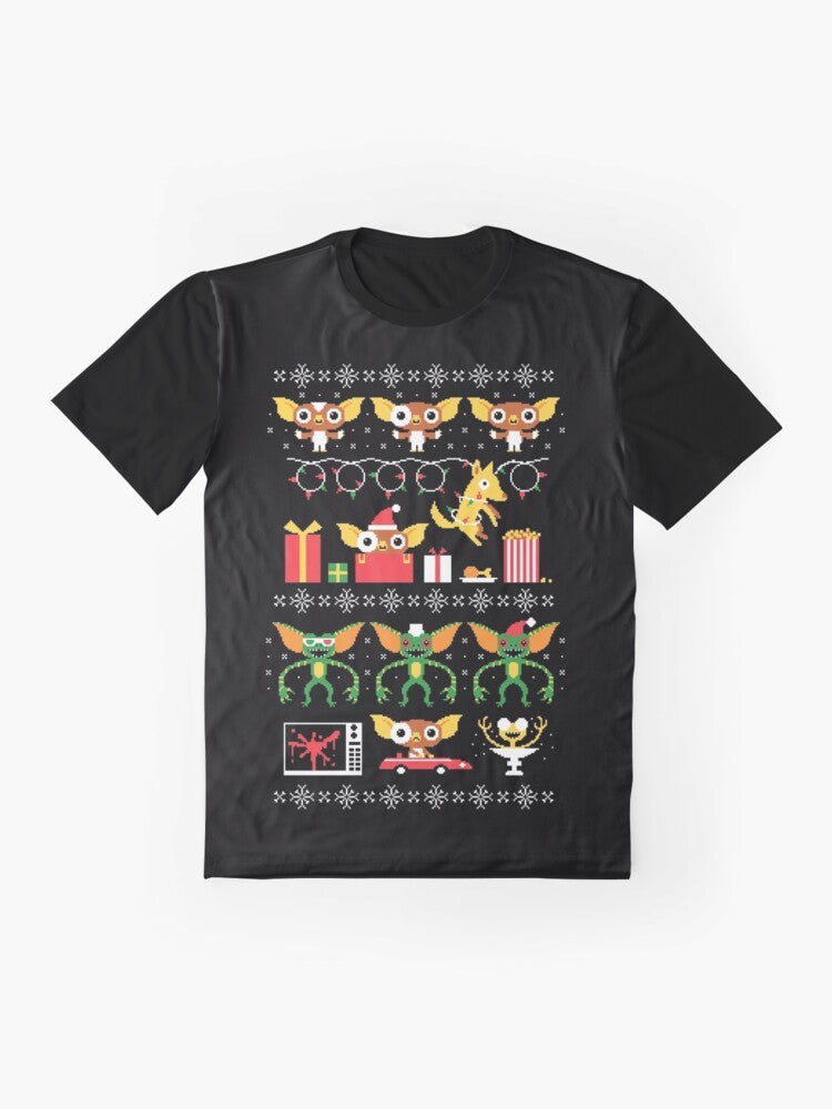 "Gremlin 80s Christmas" graphic t-shirt with a retro design - Flat lay