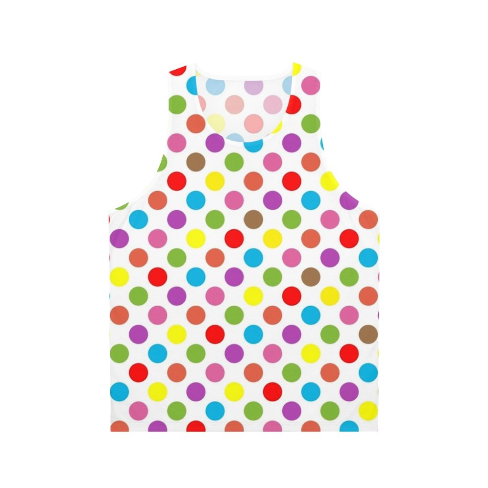 Vibrant rainbow polka dot unisex tank top