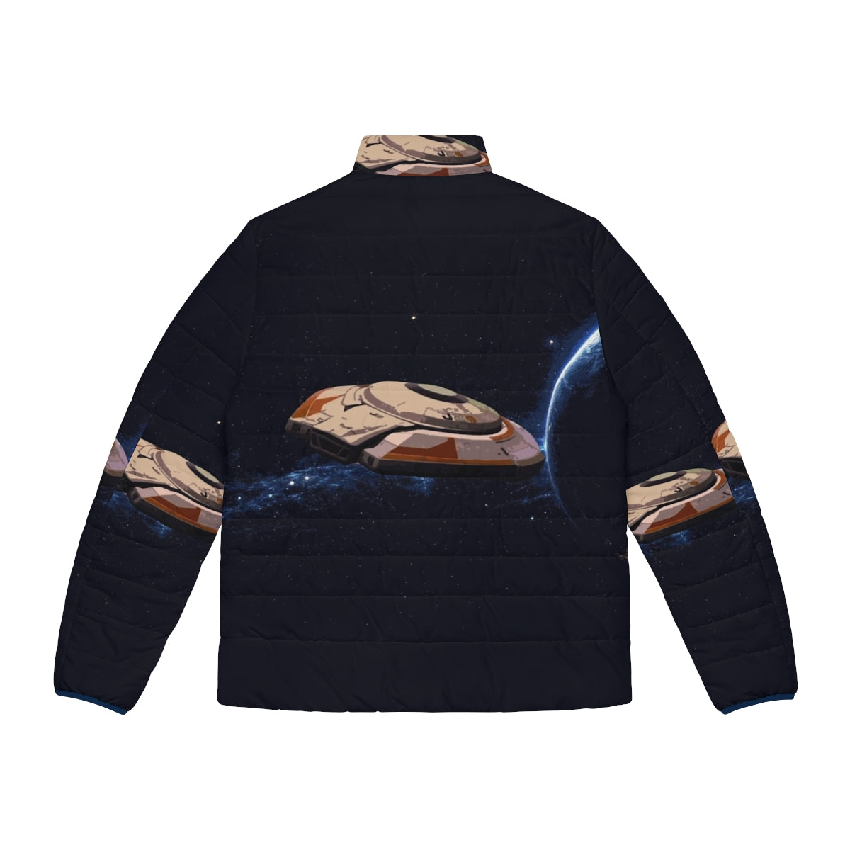 Lost in Space-inspired Jupiter 2 Puffer Jacket with space travel and sci-fi design - Back