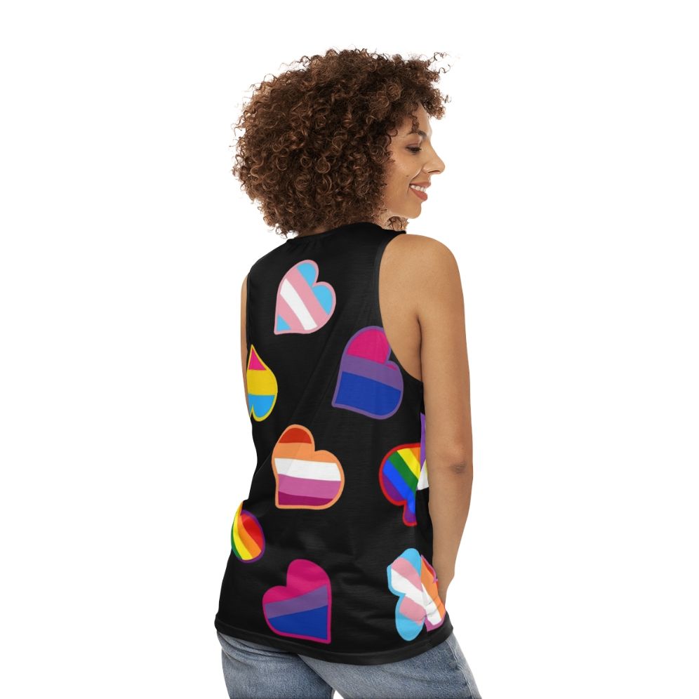 Colorful hearts and pride flags unisex tank top - women back