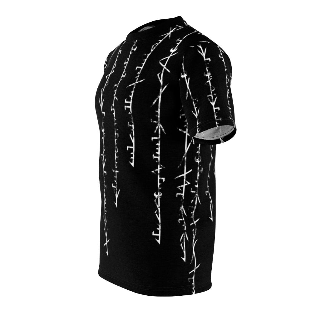 Phyrexian-inspired dark t-shirt with intricate design for Magic: The Gathering fans - men left