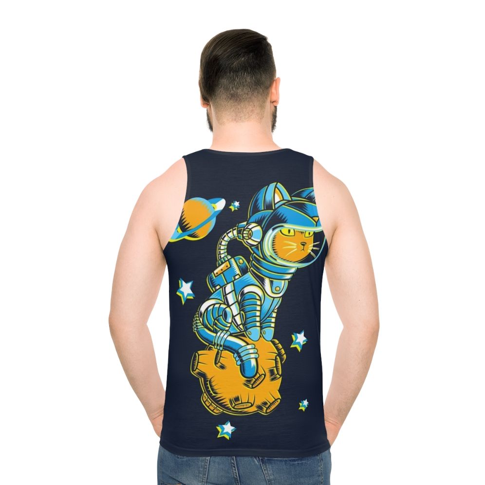 Cosmic Cat Unisex Space Tank Top - men back