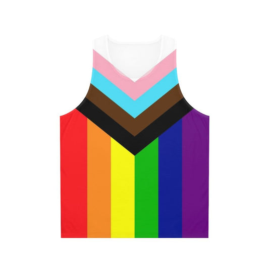 Unisex tank top with progressive rainbow pride flag