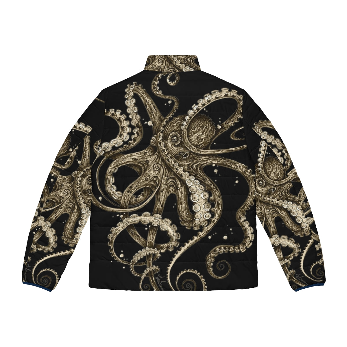 Psychedelic sepia-colored puffer jacket with octopus and tentacle design - Back