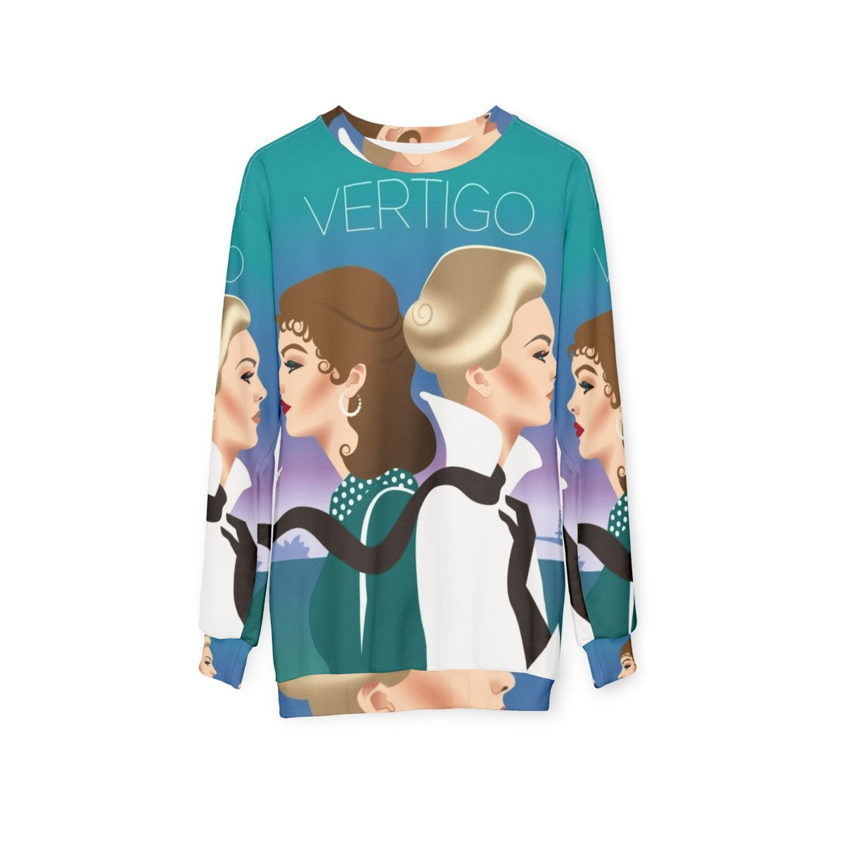 Vertigo Sweatshirt 2 featuring iconic Hitchcock movie imagery - hanging