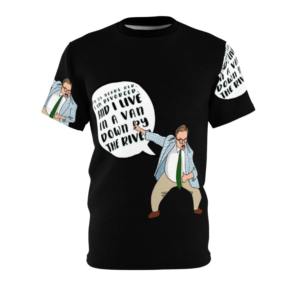 Illustration of Chris Farley as the iconic motivational speaker character Matt Foley on a t-shirt