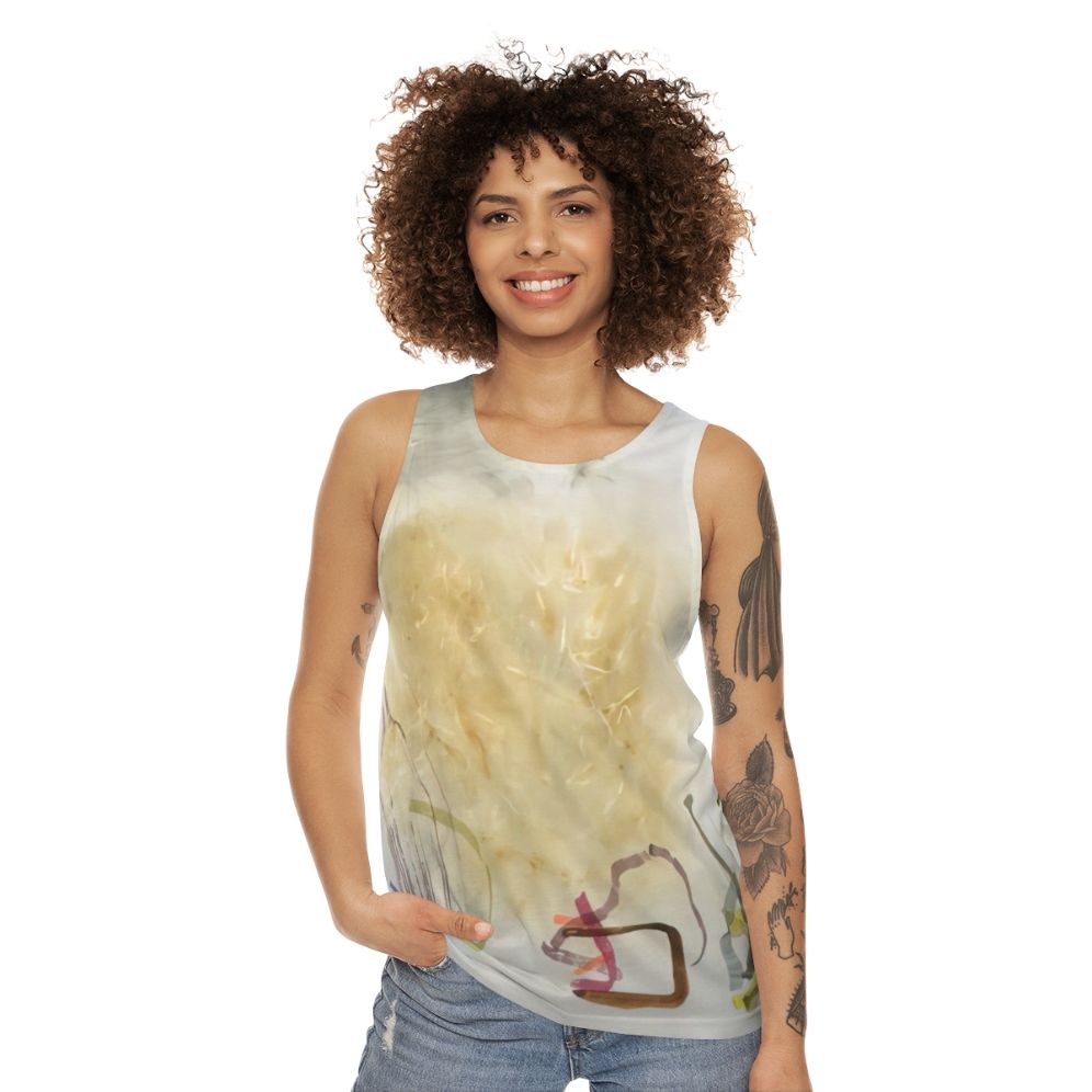 Avant garde music unisex tank top featuring John Cage's "River Rocks And Smoke" - women