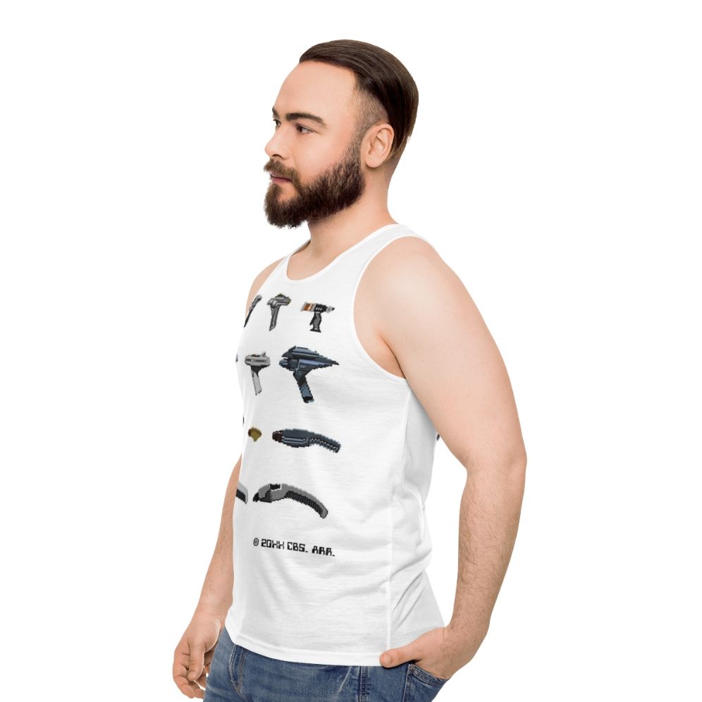 Pixel Star Trek Weapons Unisex Tank Top - men side