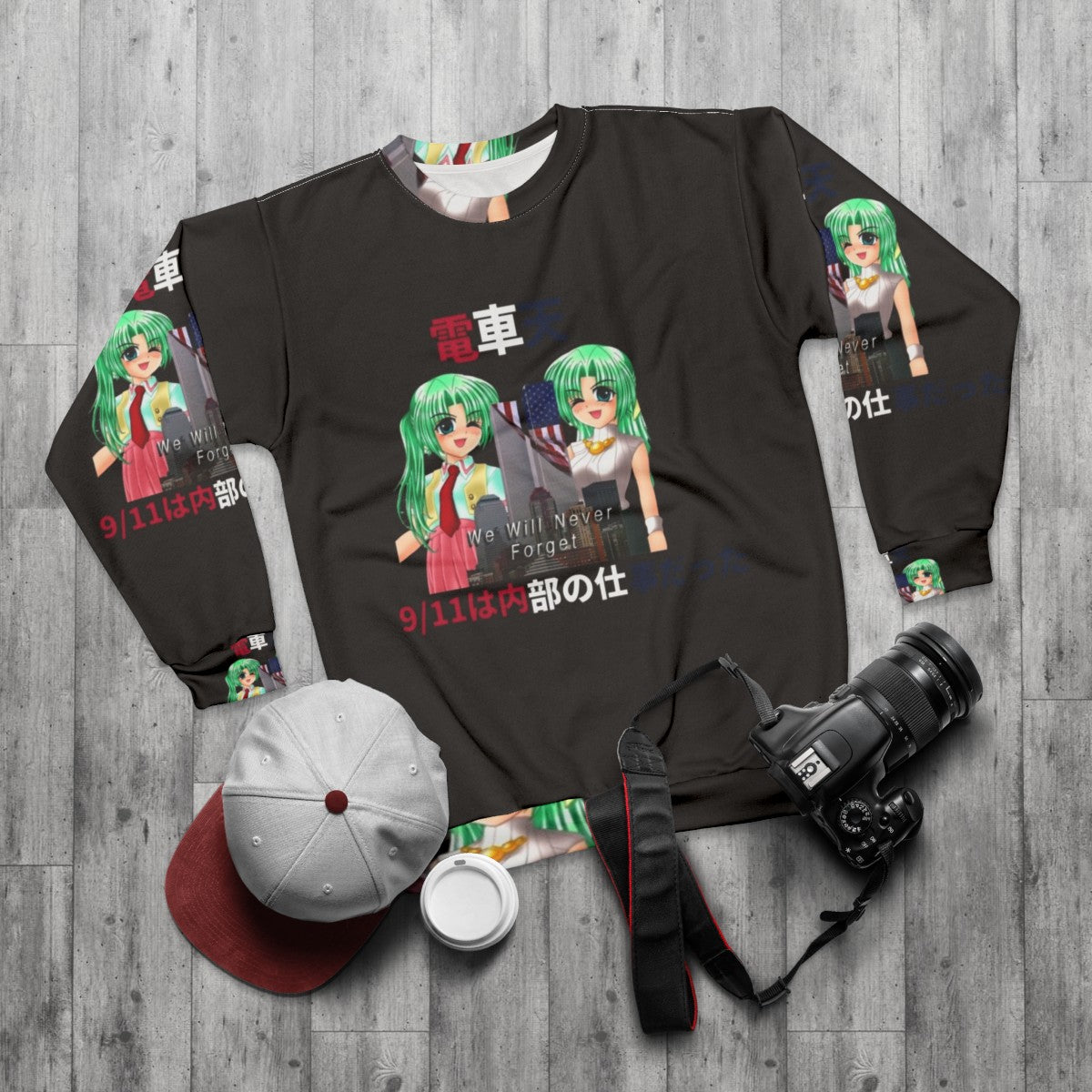 Never Forget Anime Sweatshirt - flat lay