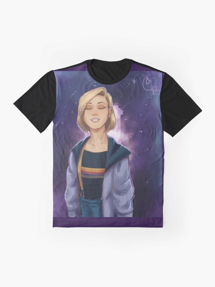 Galaxy Dreaming Graphic T-Shirt featuring the 13th Doctor Jodie Whittaker and space imagery - Flat lay