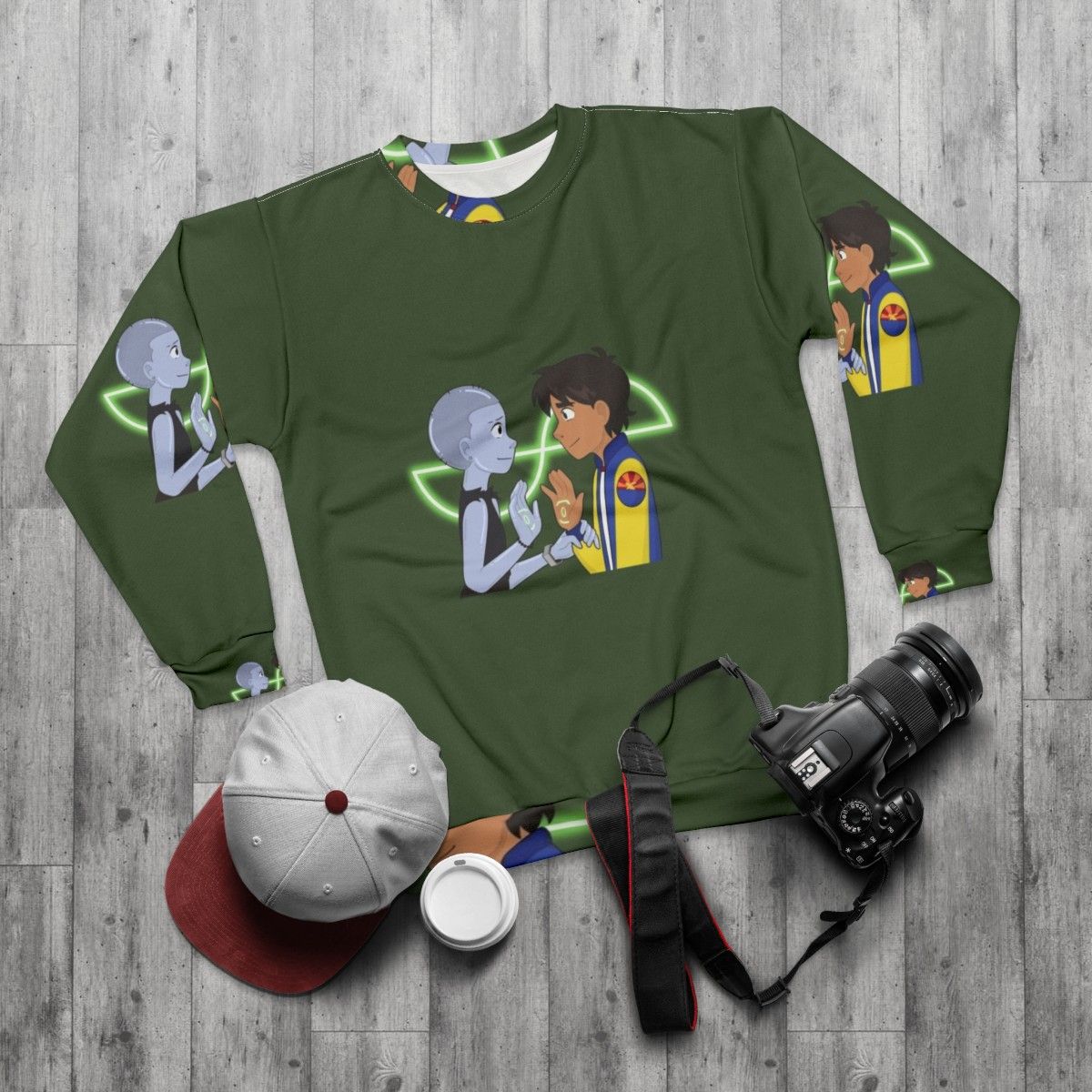 Infinity Train Cartoon Network Sweatshirt with Mirror Tulip Pattern - flat lay