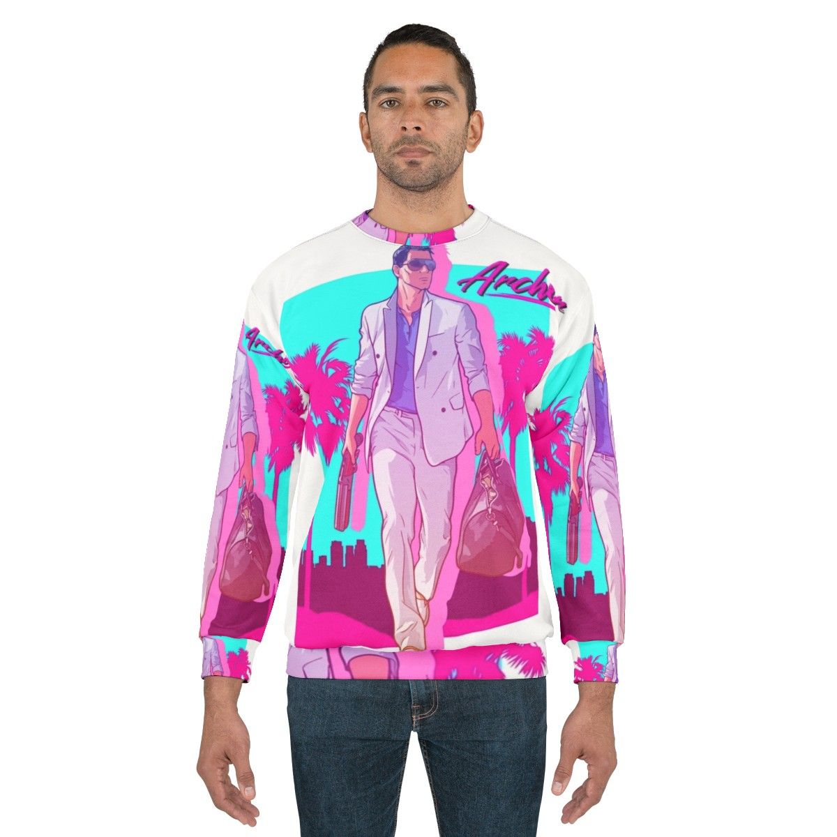 Archer Vice Palm 80s Sweatshirt featuring retro synthwave vaporwave design - men