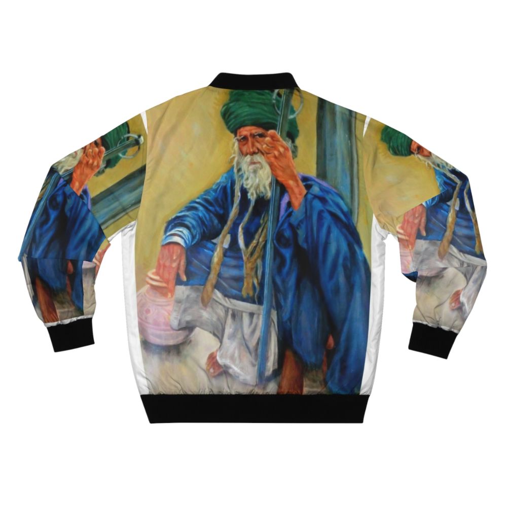 Indian man wearing a bomber jacket with a portrait design - Back