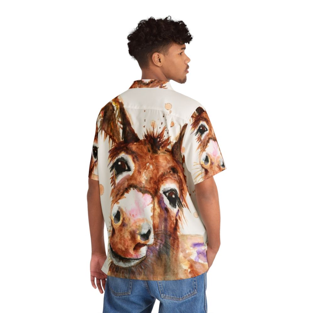 Cute donkey face graphic printed on a Hawaiian-style button-down shirt - People Back