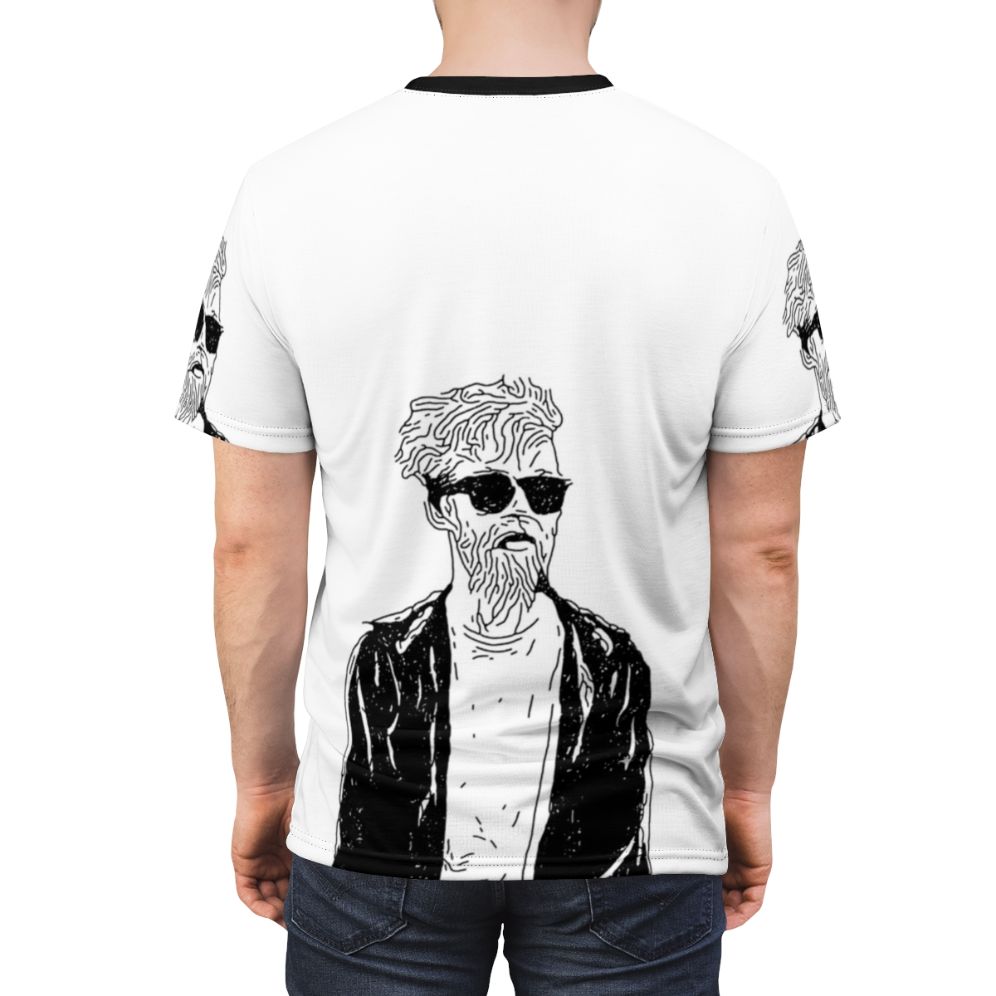 Artistic stencil-style graphic t-shirt design featuring Jack Stauber, a popular YouTube musician and artist. - men back