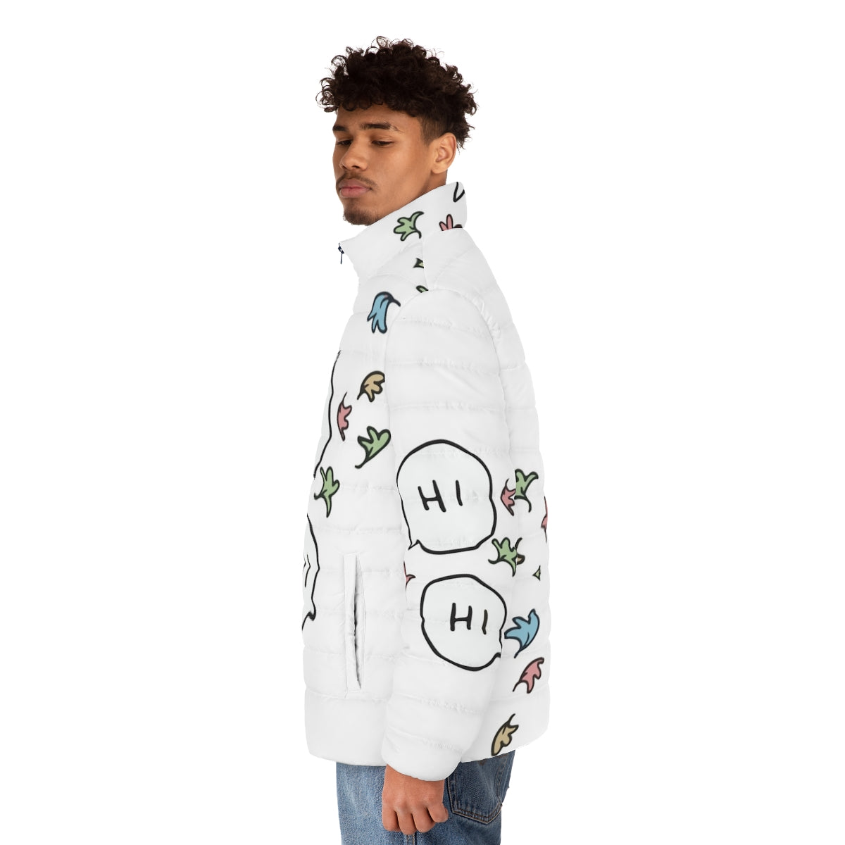 Hi Heartstopper Puffer Jacket featuring the iconic characters from the Netflix series - men side left