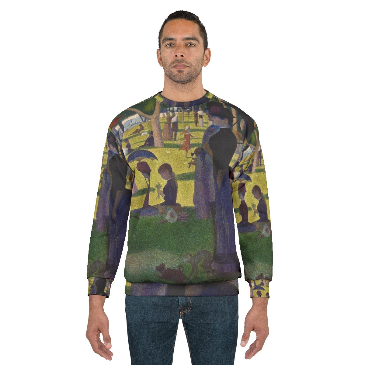 Sweatshirt featuring pointillist art inspired by Georges Seurat's Sunday Afternoon on La Grande Jatte - men