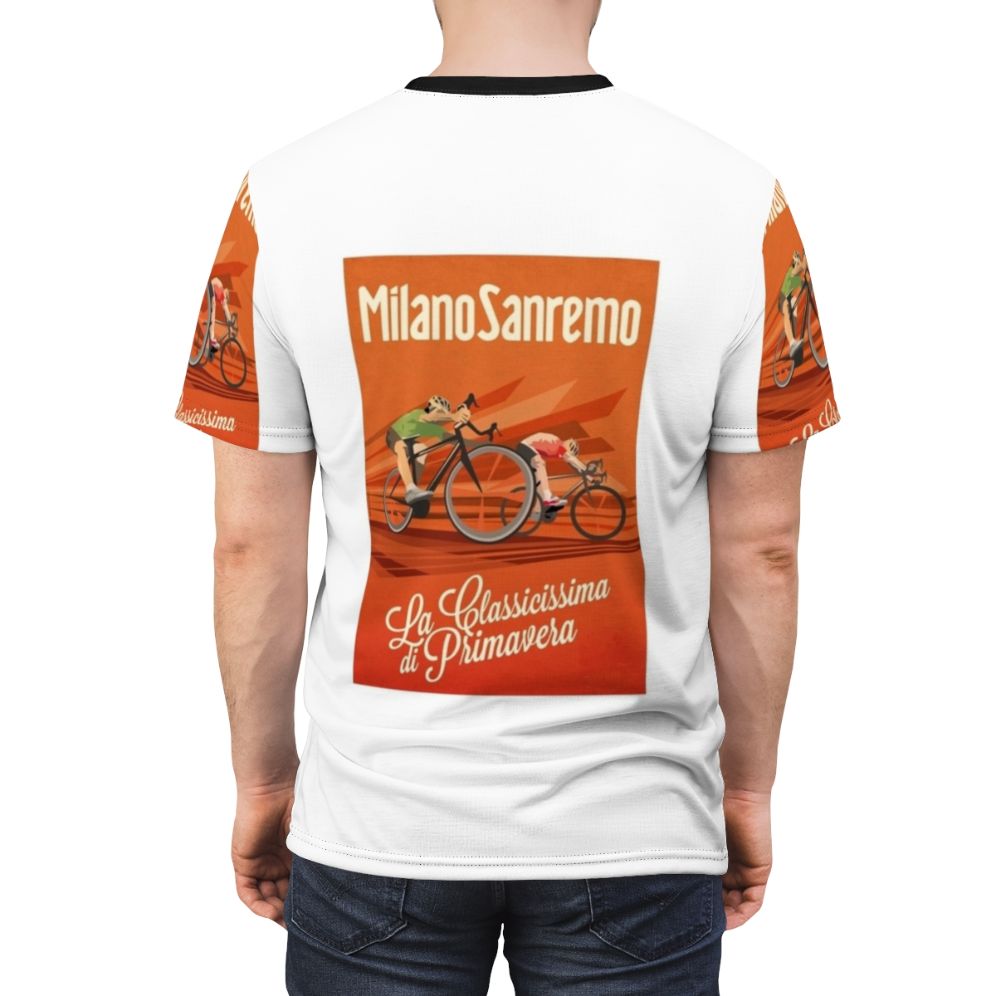 Retro cycling jersey inspired by the Milan-San Remo classic, featuring a vintage-style design with cycling imagery. - men back