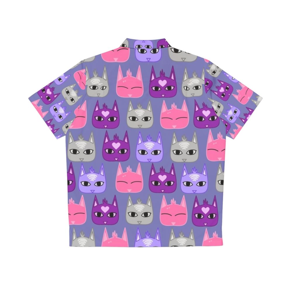 Vibrant hawaiian shirt with repeating cat pattern - Back