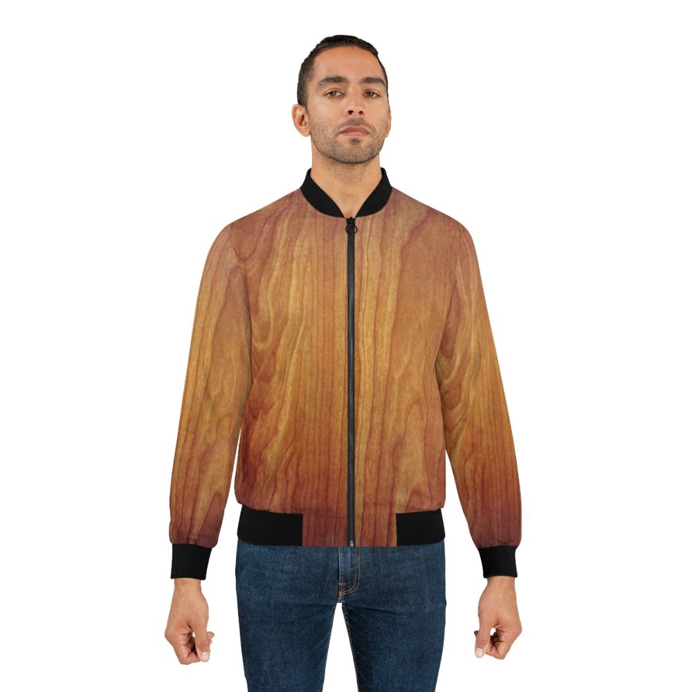 Natural wood texture bomber jacket with wood grain and brown wood design - Lifestyle