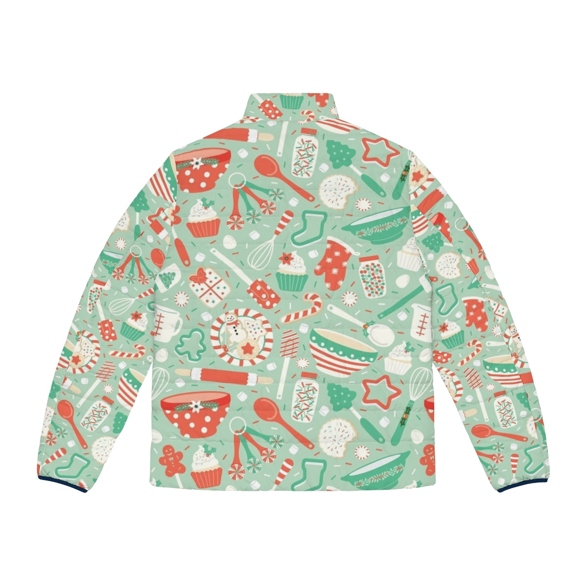 Christmas baking puffer jacket with festive holiday patterns and designs - Back