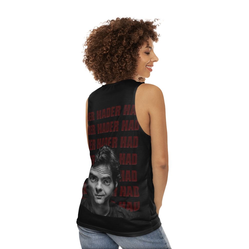 Bill Hader unisex tank top with SNL, IT, and Stranger Things inspired design - women back