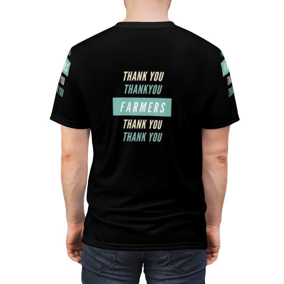 Stylish "Thank You Farmers" t-shirt design with agricultural and farming icons - men back