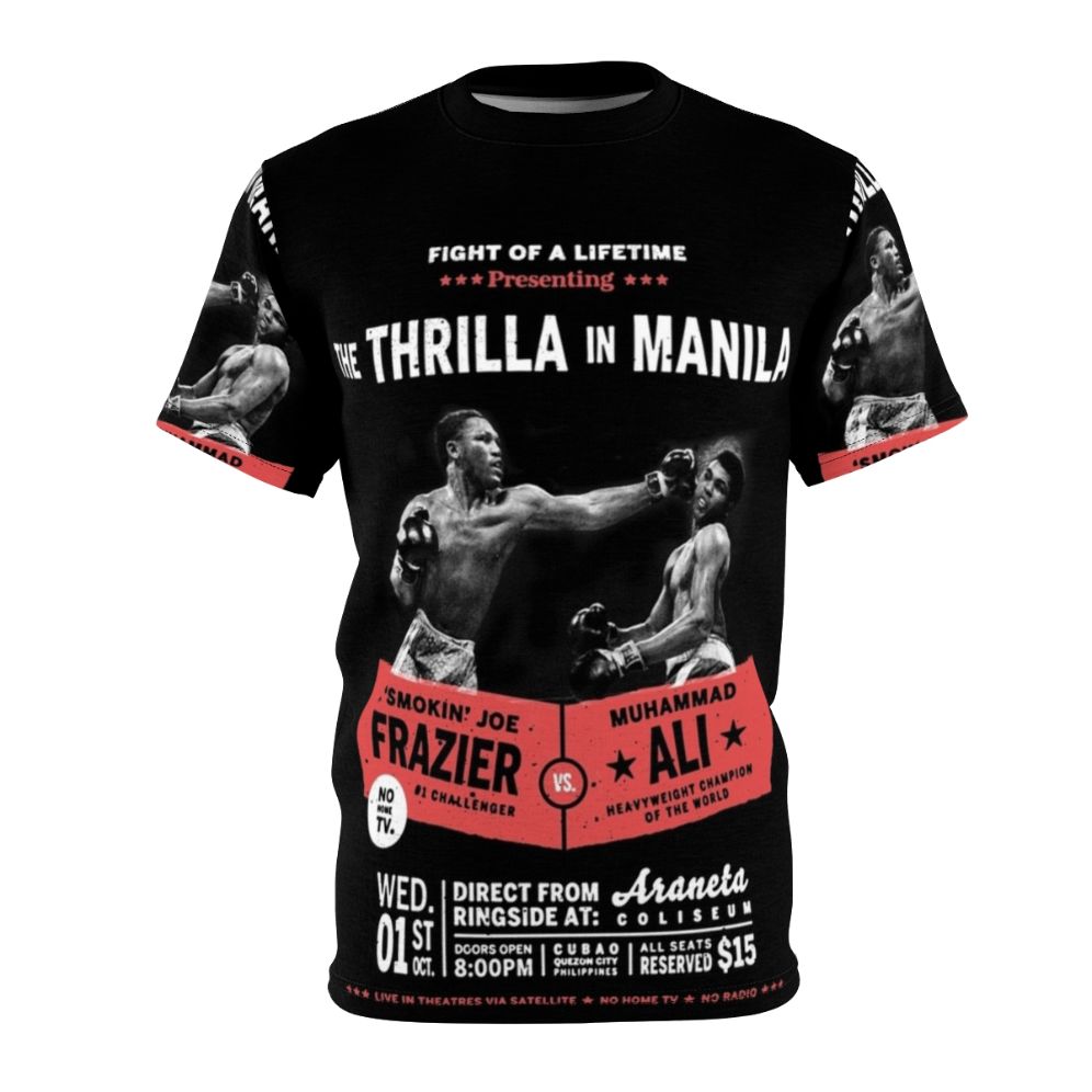 Retro-style t-shirt design inspired by the legendary "Thrilla in Manila" boxing match between Muhammad Ali and Joe Frazier