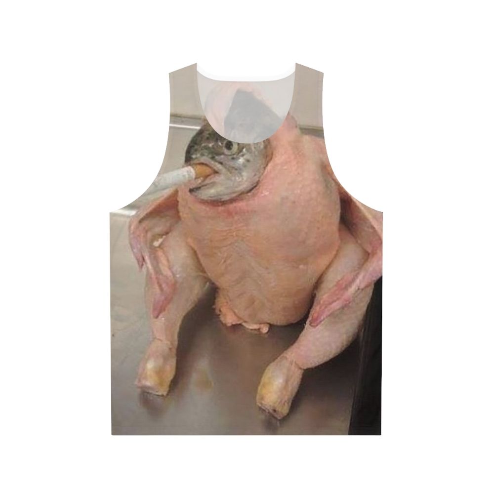 Unisex fish in chicken meme tank top