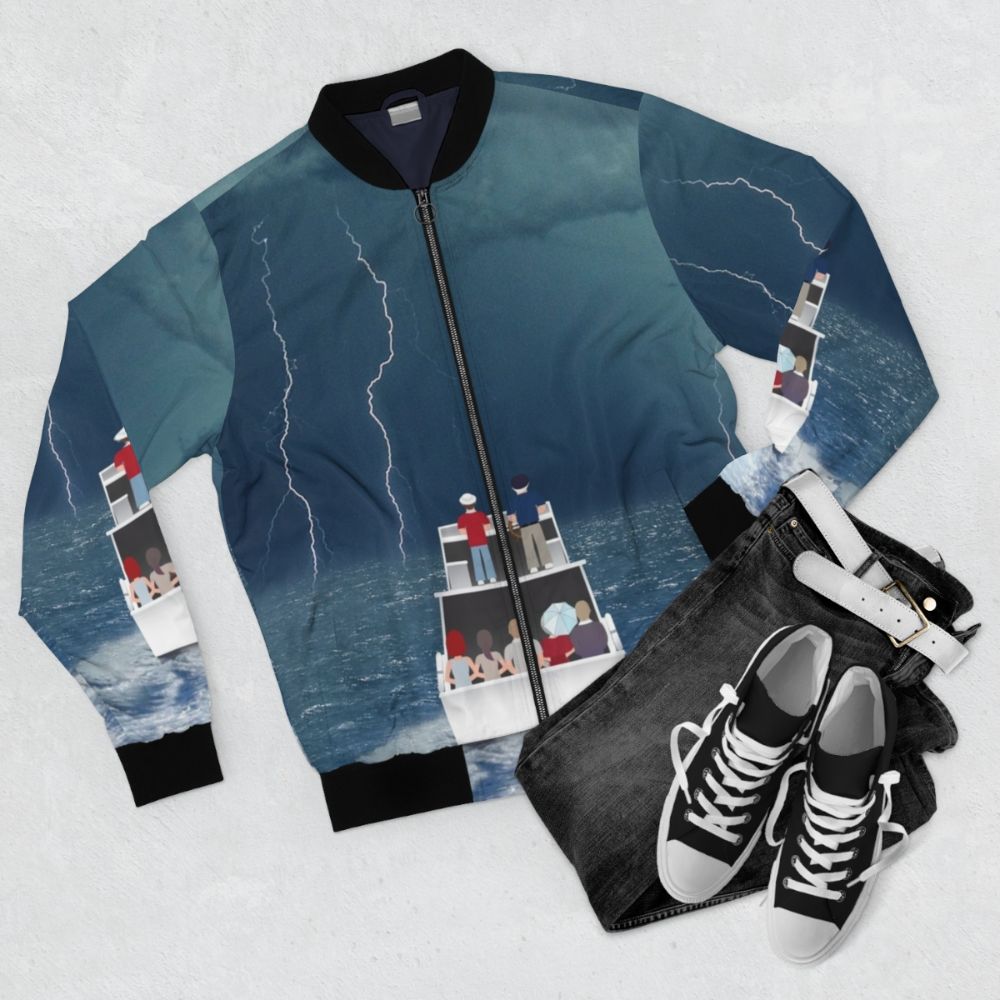 Gilligan's Island-inspired bomber jacket with screen-printed graphics - Flat lay