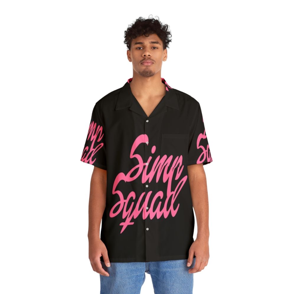 Pink Hawaiian shirt with Castlevania inspired design and funny sayings - People Front