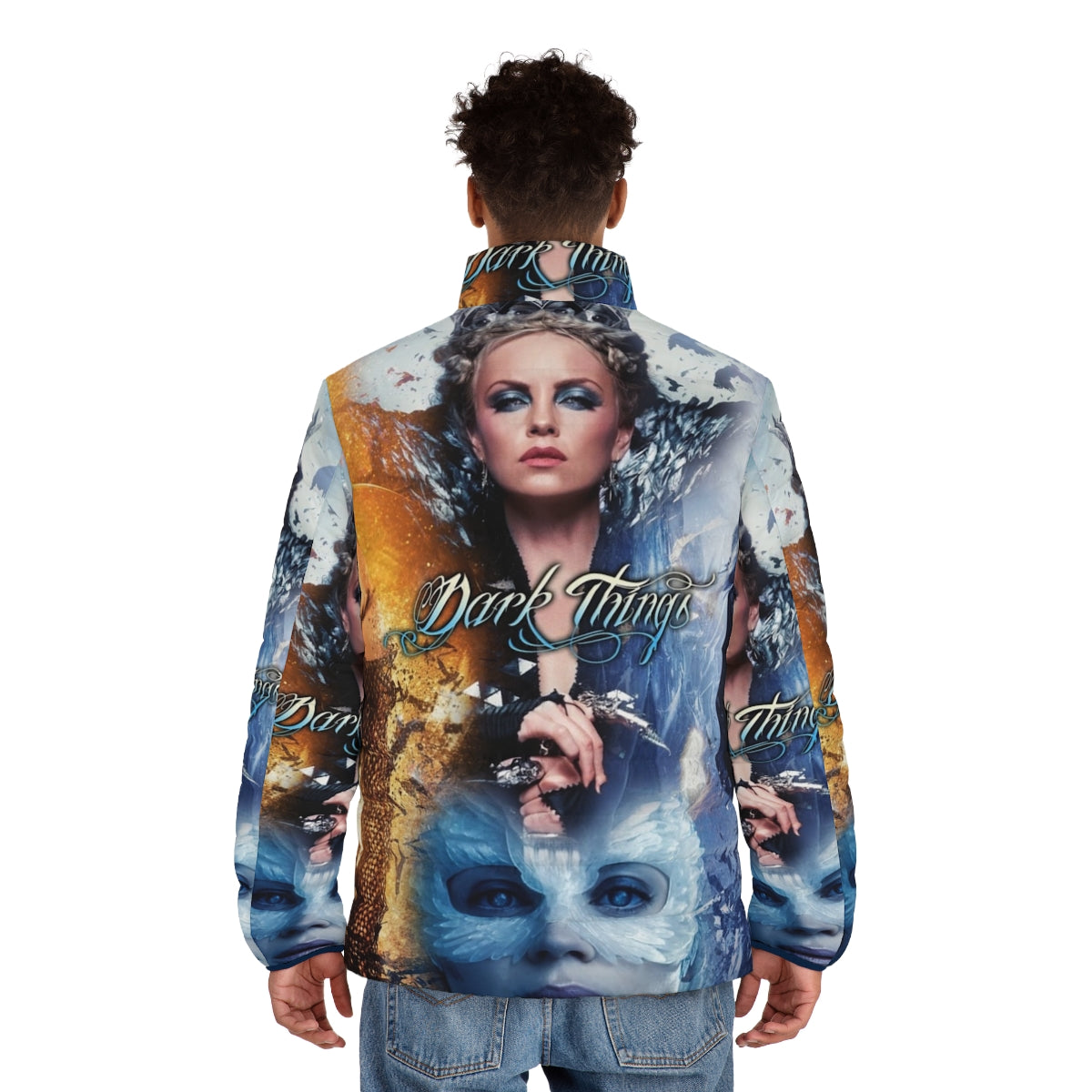 Evil Queen and Ice Queen fantasy art puffer jacket - men back