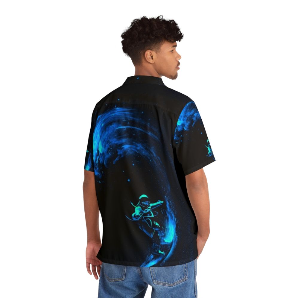 Cosmic Surf Hawaiian Shirt featuring galaxy, stars, and astronaut design - People Back