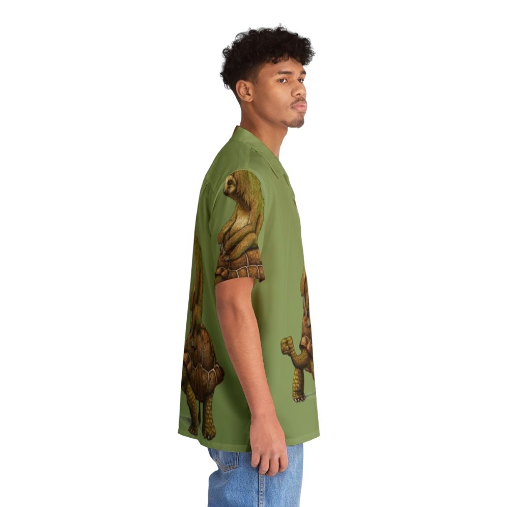 Relaxed Hawaiian shirt featuring a sloth riding a turtle in earth-tone colors - People Pight