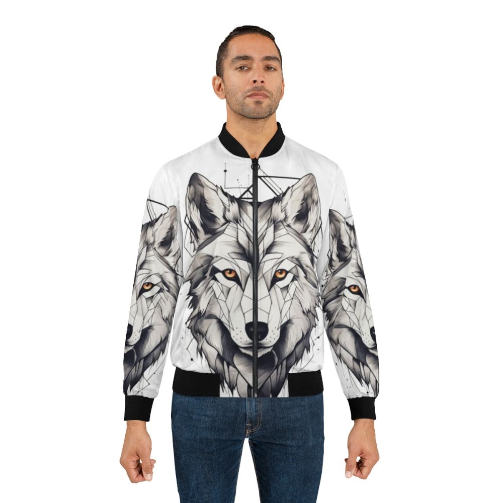 Geometric wolf print design on a bomber jacket - Lifestyle