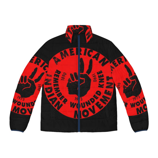 Aim American Indian Movement puffer jacket featuring focus keywords