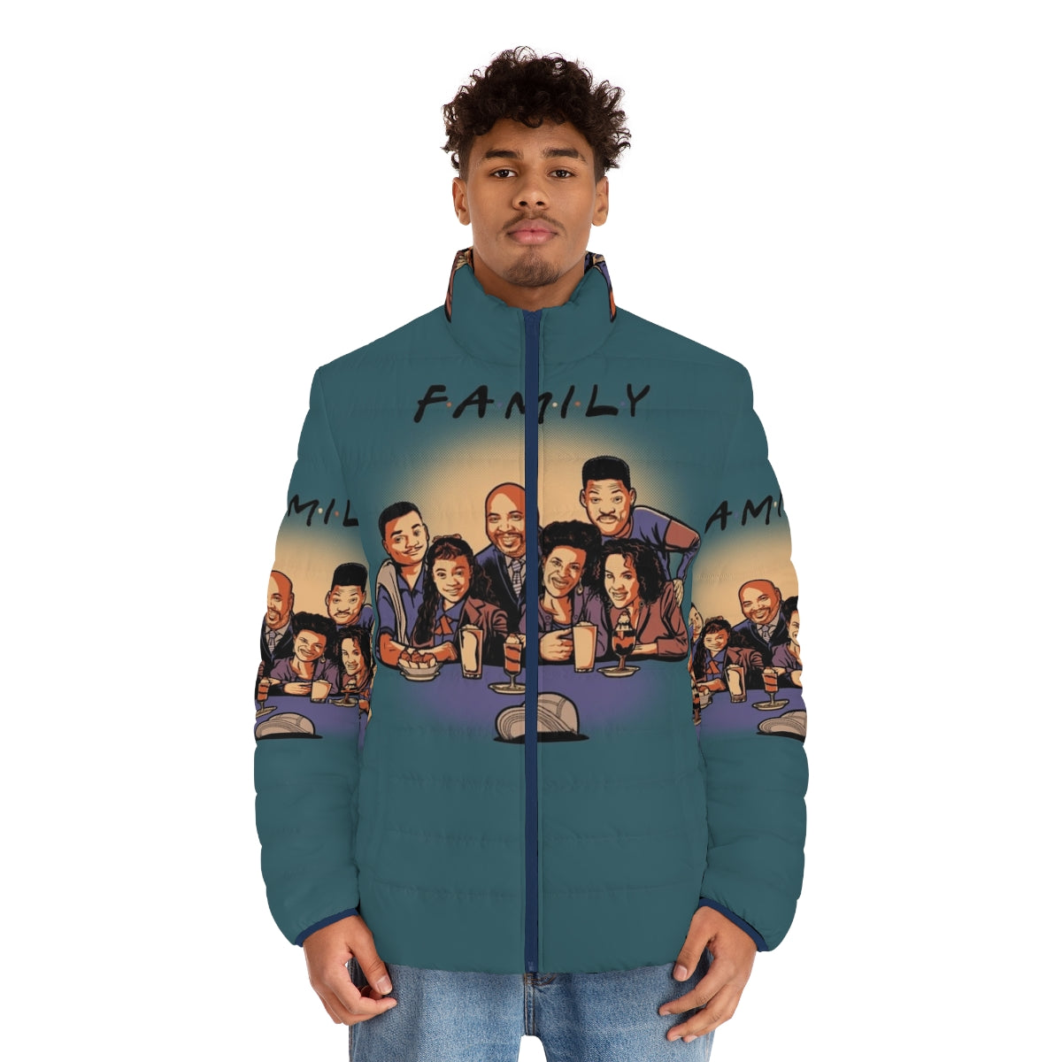 Retro 90s puffer jacket inspired by Carlton Banks from The Fresh Prince of Bel Air - men front