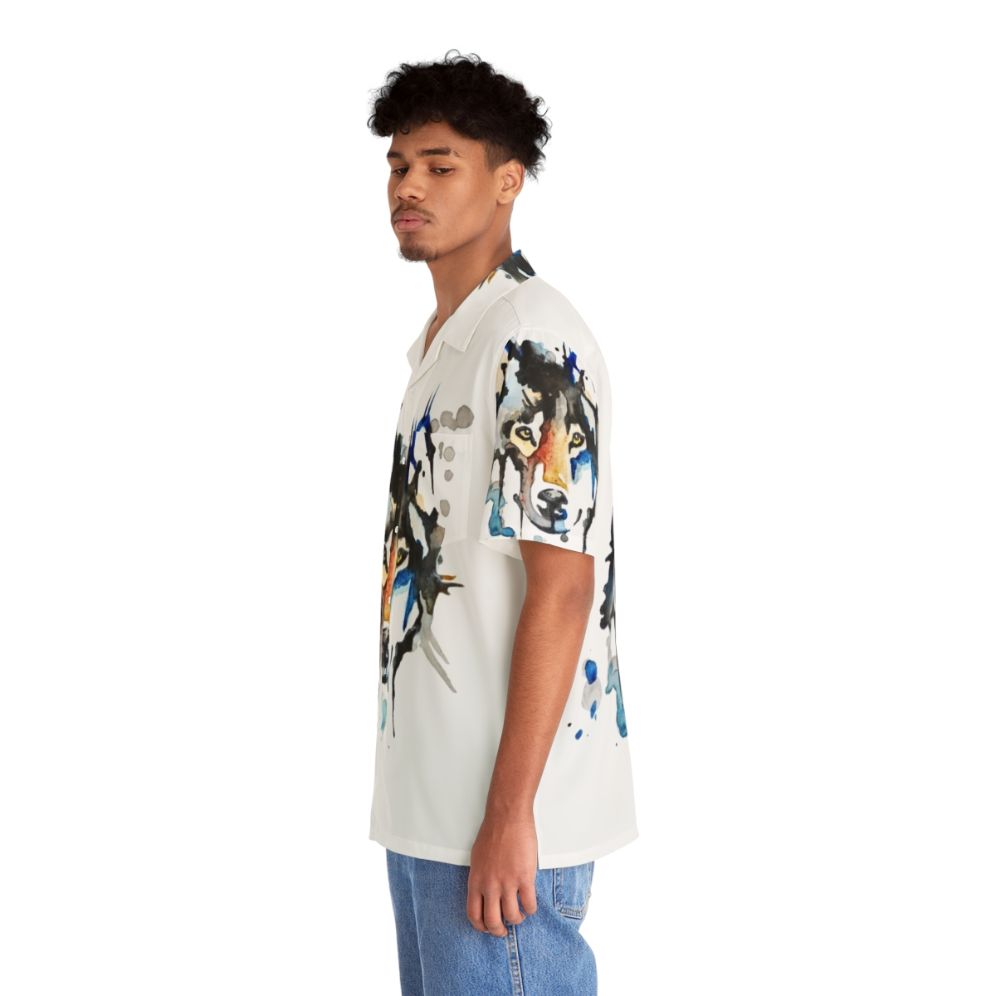 Watercolor Wolf Hawaiian Shirt - People Left