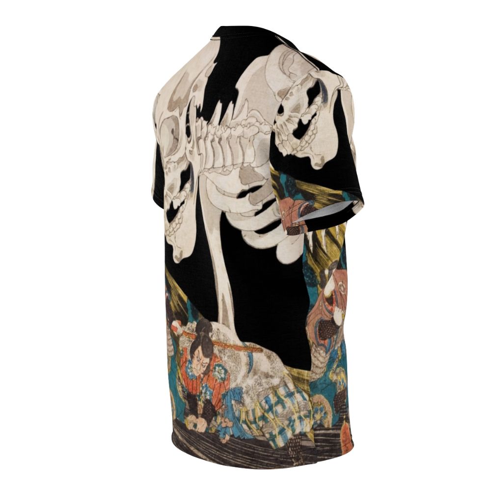 Vintage-style t-shirt featuring a spooky skeleton ghost in the style of traditional Japanese ukiyo-e woodblock prints. - men right